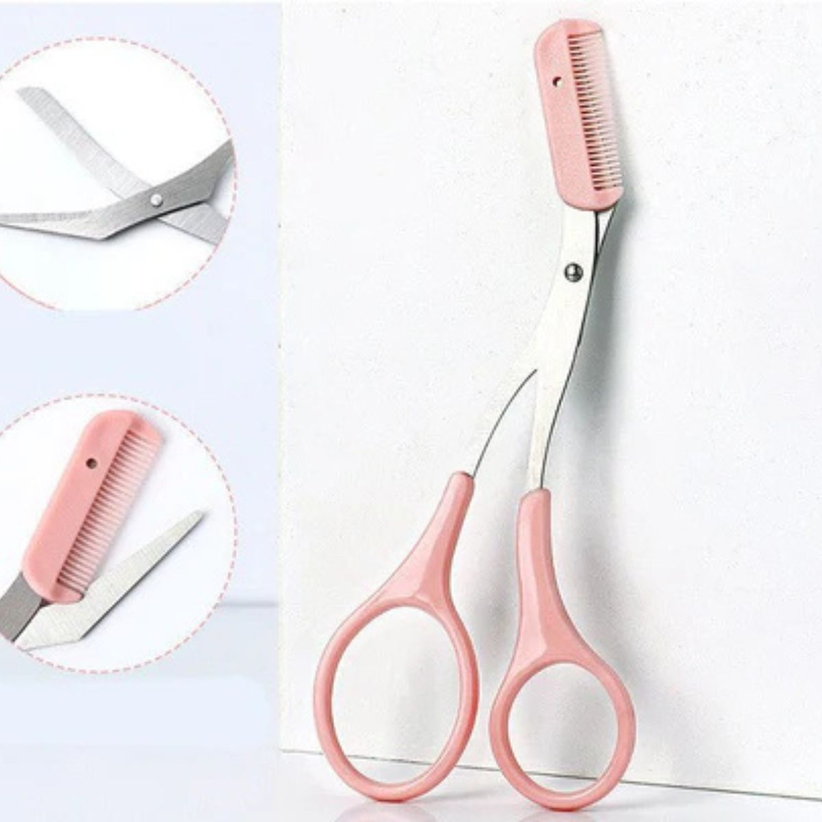 Curved eyebrow trimming knife with comb pink beauty tool