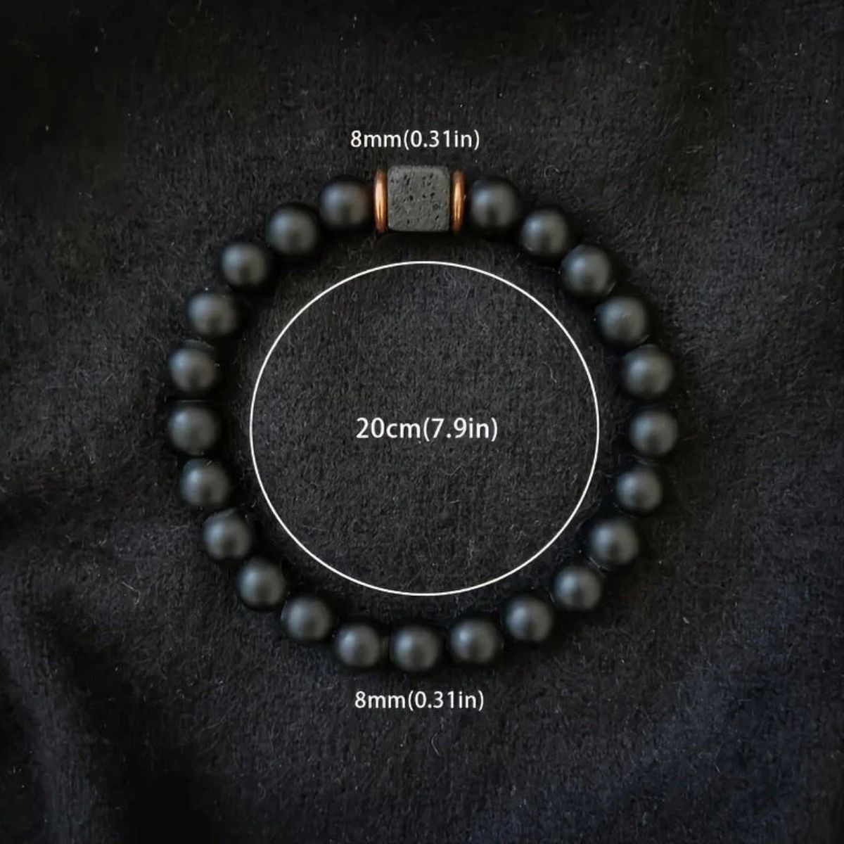 Men’s volcanic stone bracelet with black agate beads
