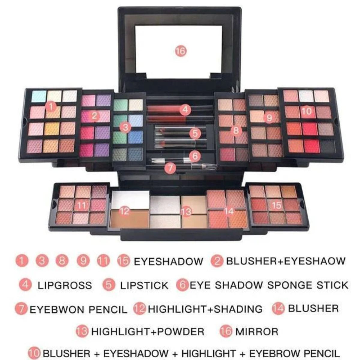 Complete Makeup Kit with Eyeshadow, Blush & Lipsticks