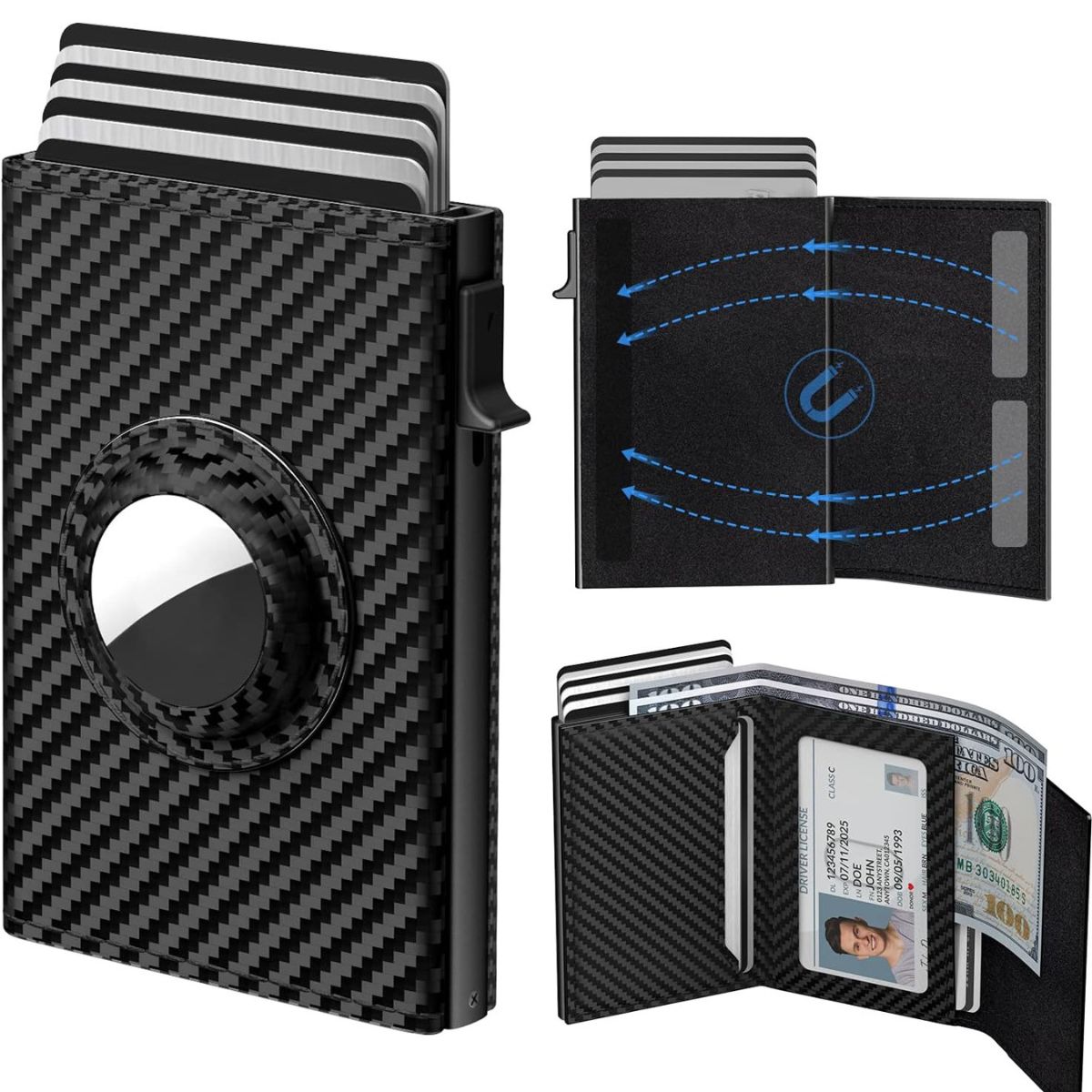 Ultra-thin smart wallet for men – black PU leather card clamp