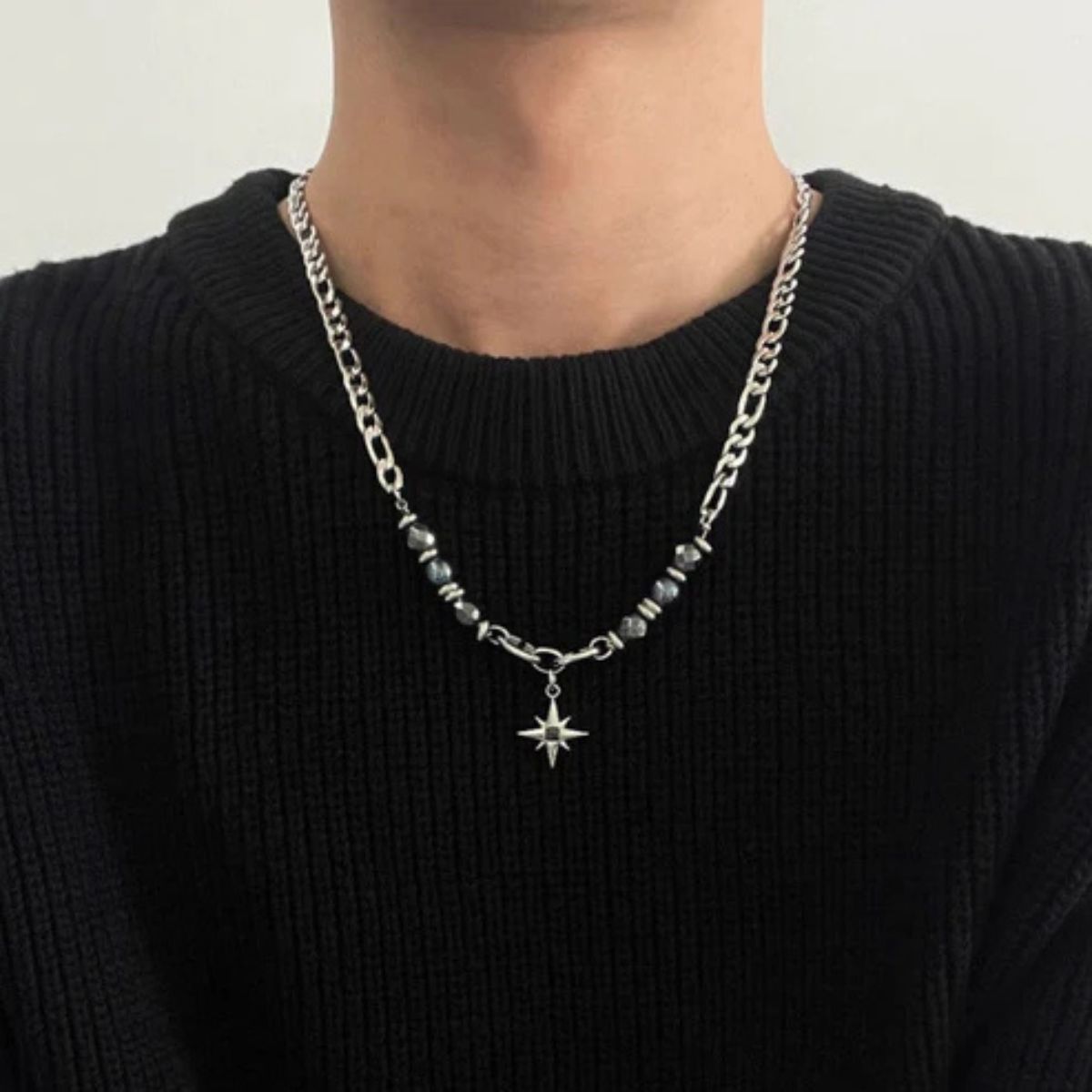 Titanium steel Eight Awn Star necklace for men