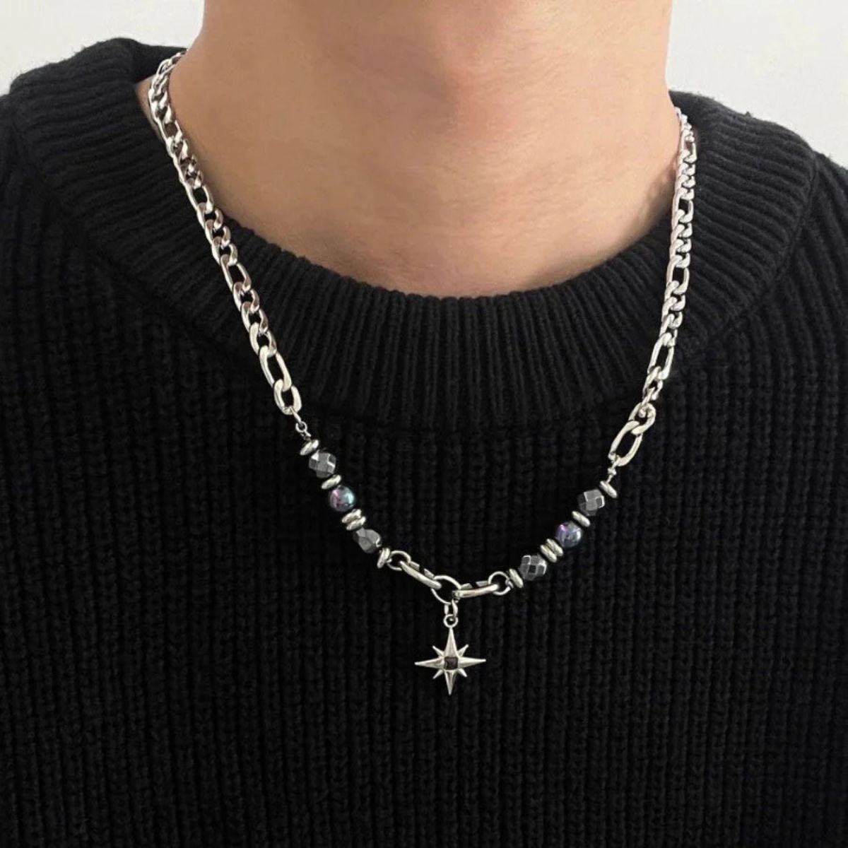 Titanium steel Eight Awn Star necklace for men
