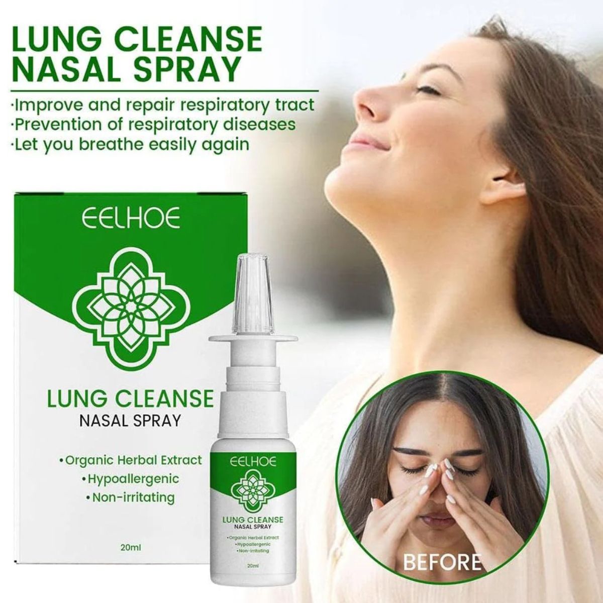 Ellehoe Lung Cleanse Nasal Spray – sinus & respiratory relief, natural formula, 20ml travel size