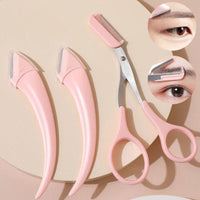 Curved eyebrow trimming knife with comb pink beauty tool