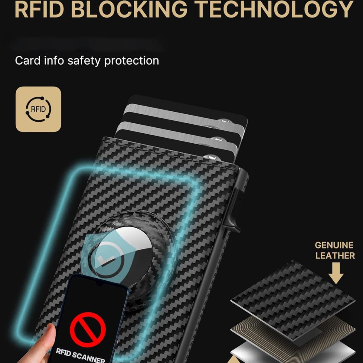 Ultra-thin smart wallet for men – black PU leather card clamp