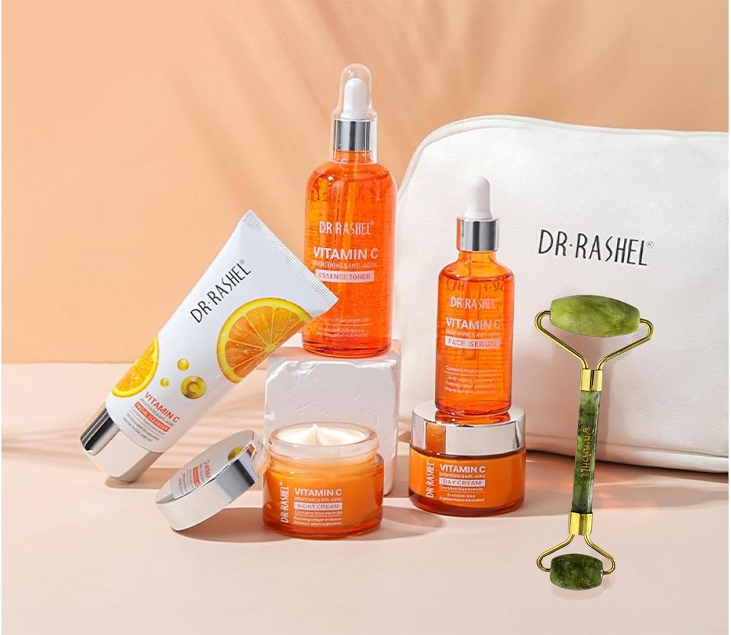 Dr Rashel Vitamin C Skin Care Set – 5-Piece Facial Kit with Jade Roller