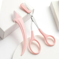 Curved eyebrow trimming knife with comb pink beauty tool