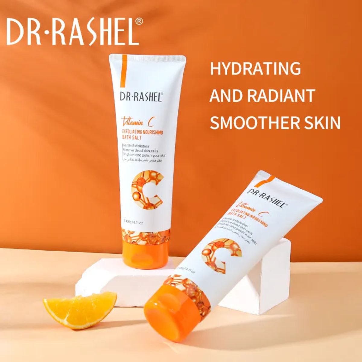 Dr Rashel Vitamin C exfoliating and nourishing bath salt 400g for smooth, glowing skin with Epsom salt for relaxation and detox"